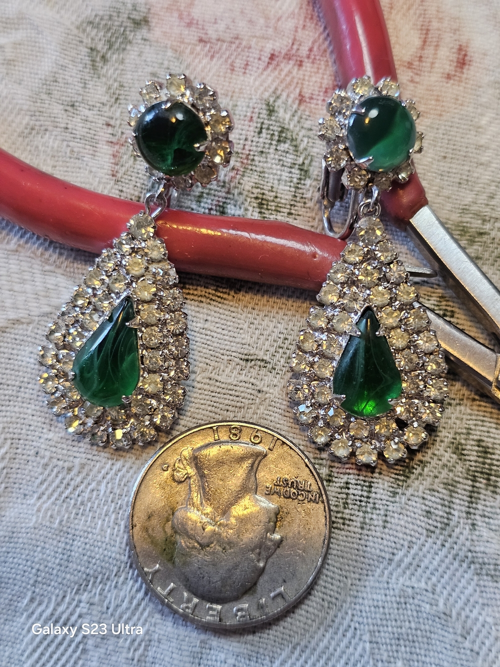 Green Teardrop Crystal Drop Earrings - Unbranded